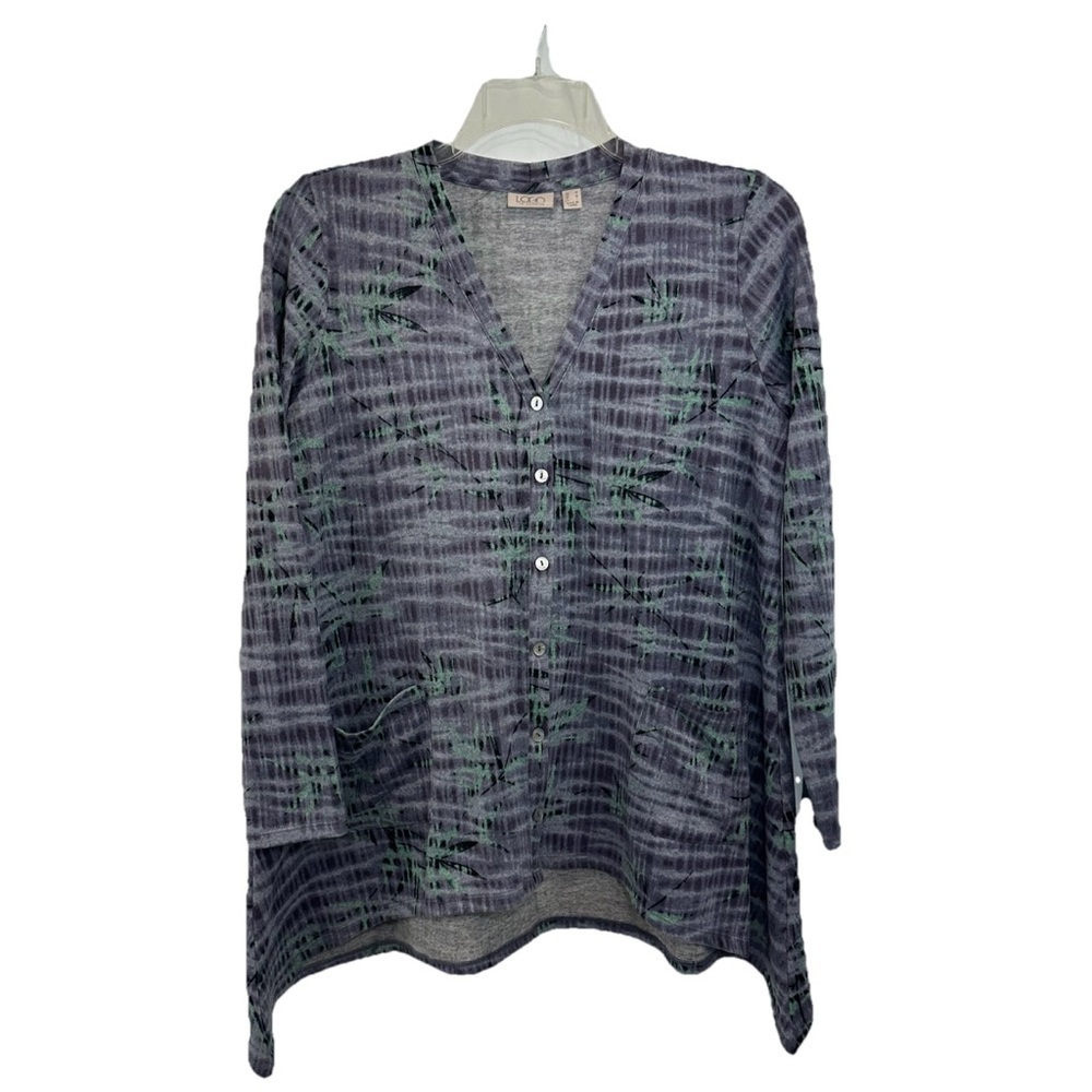 Logo Lori Goldstein Cardigan Sweater Women’s Medium V Neck Pockets Multicolor